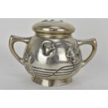 An Art Nouveau Austrian silver twin handled pot and cover, the lid having initials RJ to the top and