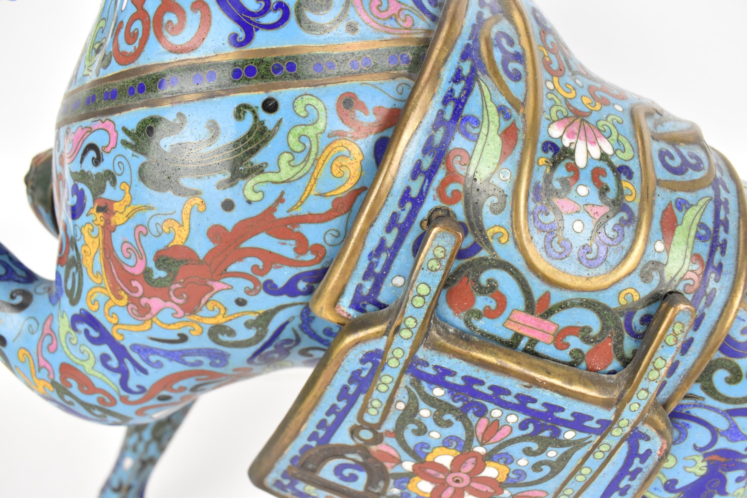 A large Chinese cloisonné enamel mode of a rearing horse, 41cm h - Image 3 of 5