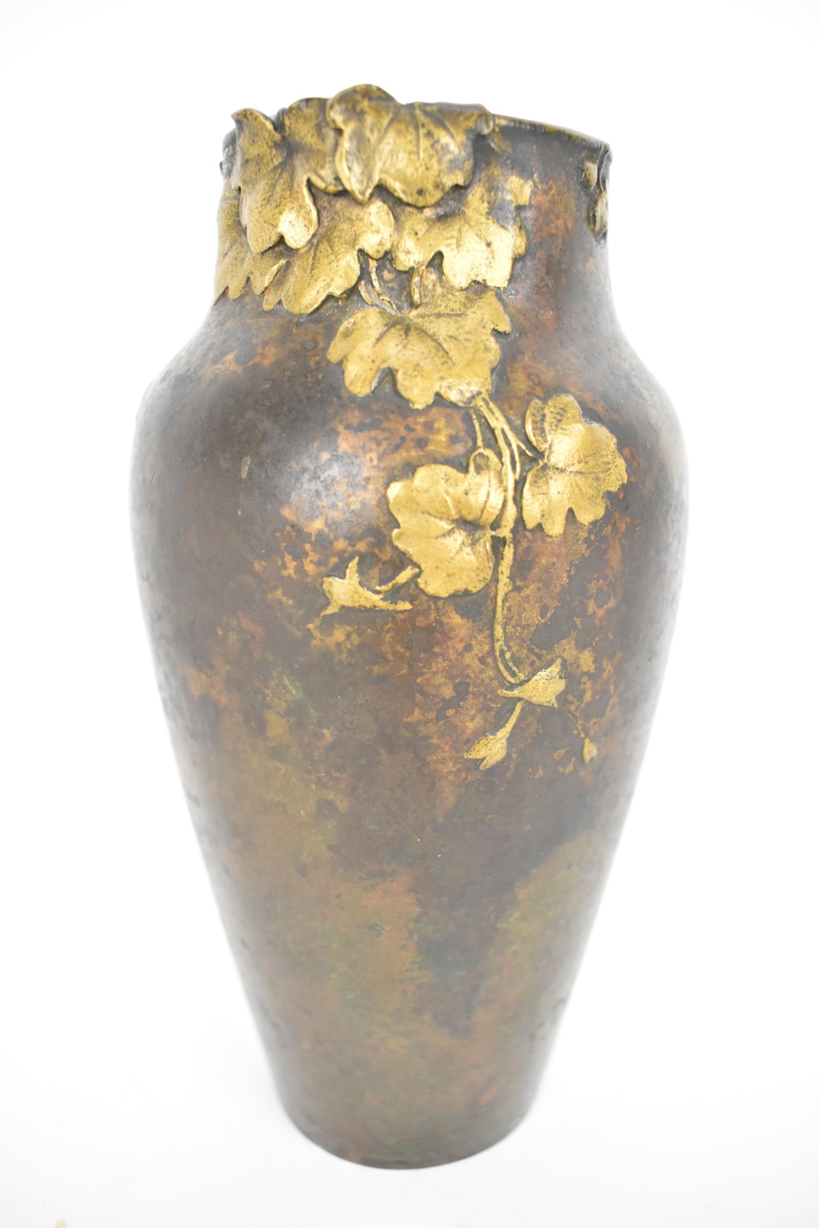 Frederic J Debon, a French Art Nouveau bronze vase with gilt floral and beetle decoration, signed - Image 2 of 5