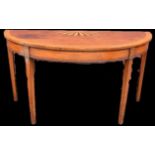 A George III boxwood inlaid mahogany demi lune side table, with a fan marquetry top and double