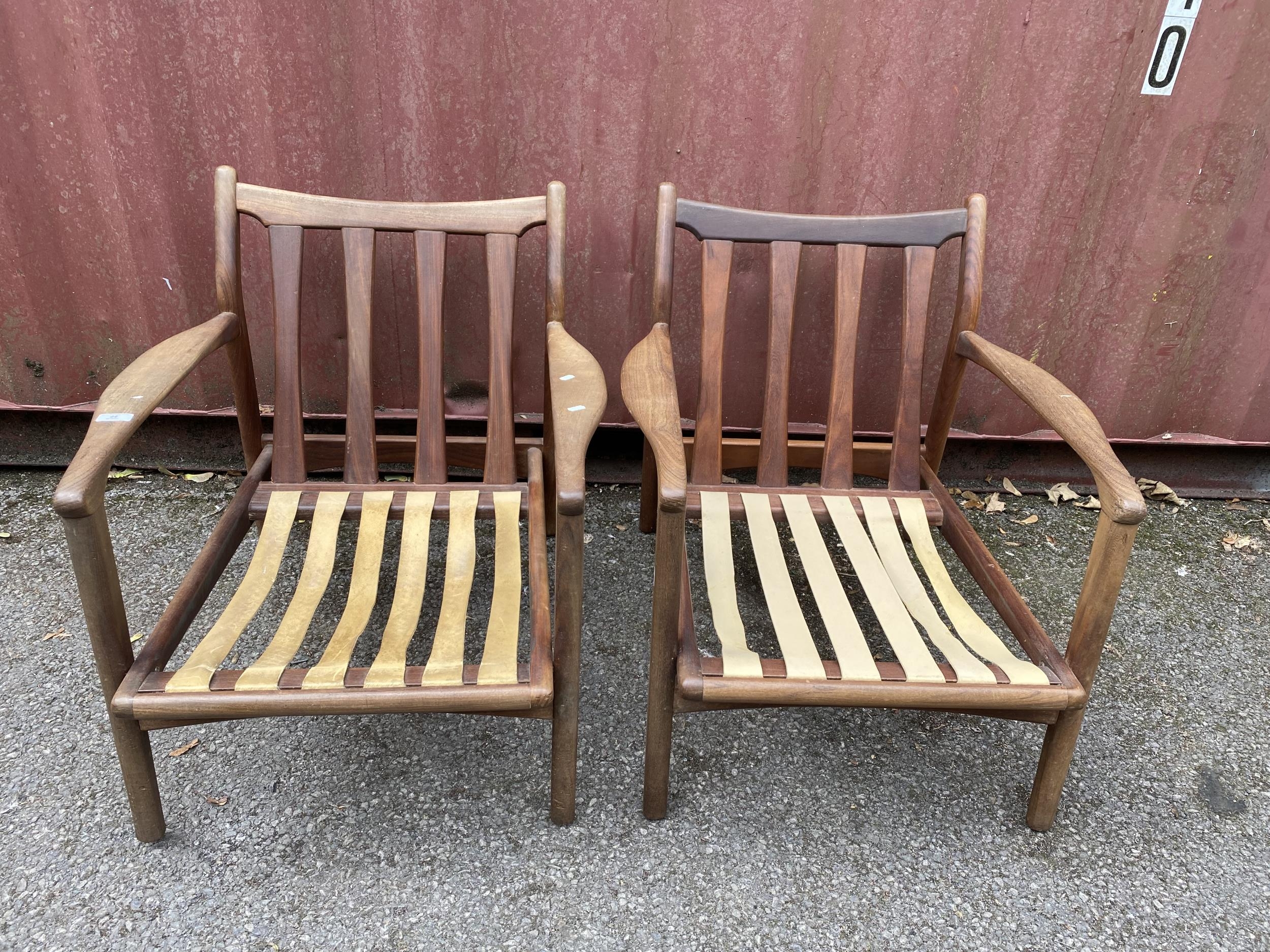 A pair of original R W Toothill retro vintage 1960's afromosia teak wood framed easy / lounge - Image 7 of 7