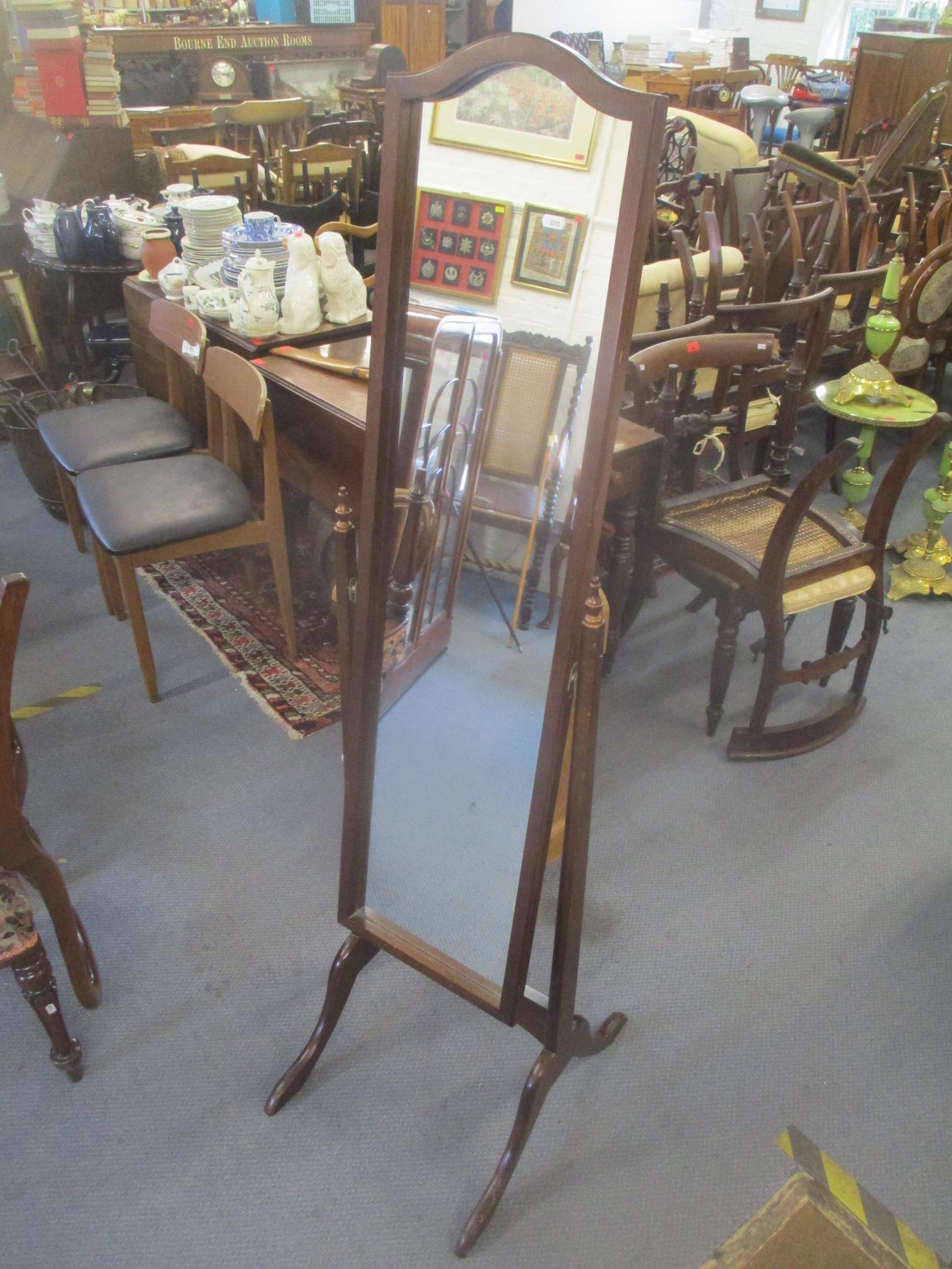 A mid 20th century mahogany cheval swing mirror, 158.5cm h x 50.5cm w