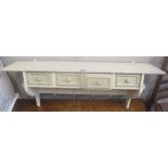A painted pine shelf with four drawers and hooks, 42cm h x 104.5cm w