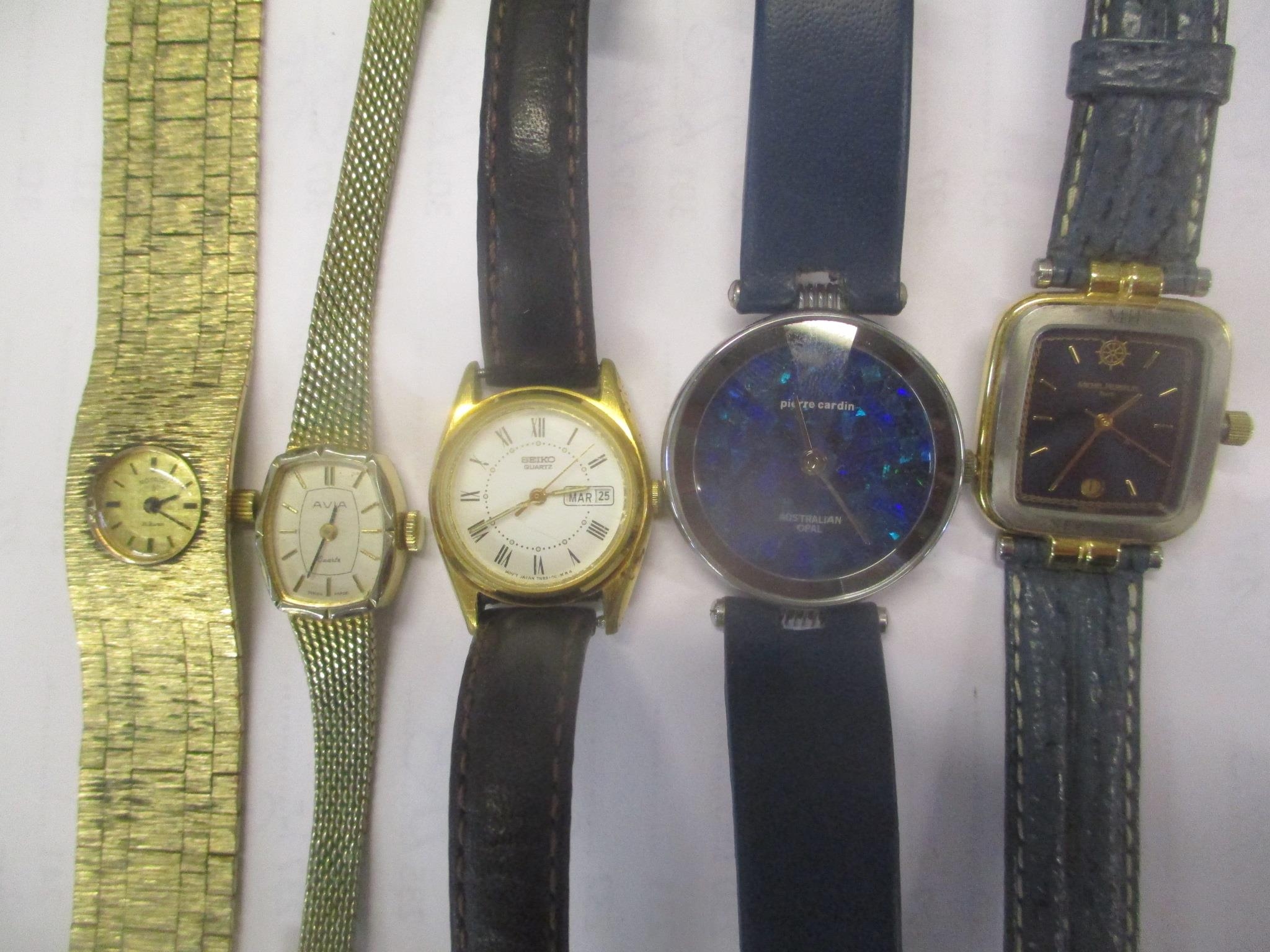 Five wristwatches to include a Pierre Cardin Australian opal, a Rotary, a Michel Herbelin, a Seiko