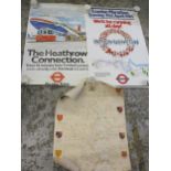 Three vintage posters advertising The Heathrow Connection tube line, The 1985 London marathon,