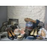 A mixed lot to include vintage china, two pairs of ladies vintage shoes, prints, a Rollei camera,