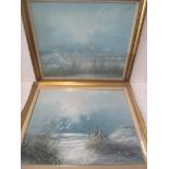 Dunlop - a pair of coastal scenes, oil on canvas, signed 60cm x 49.5cm, framed