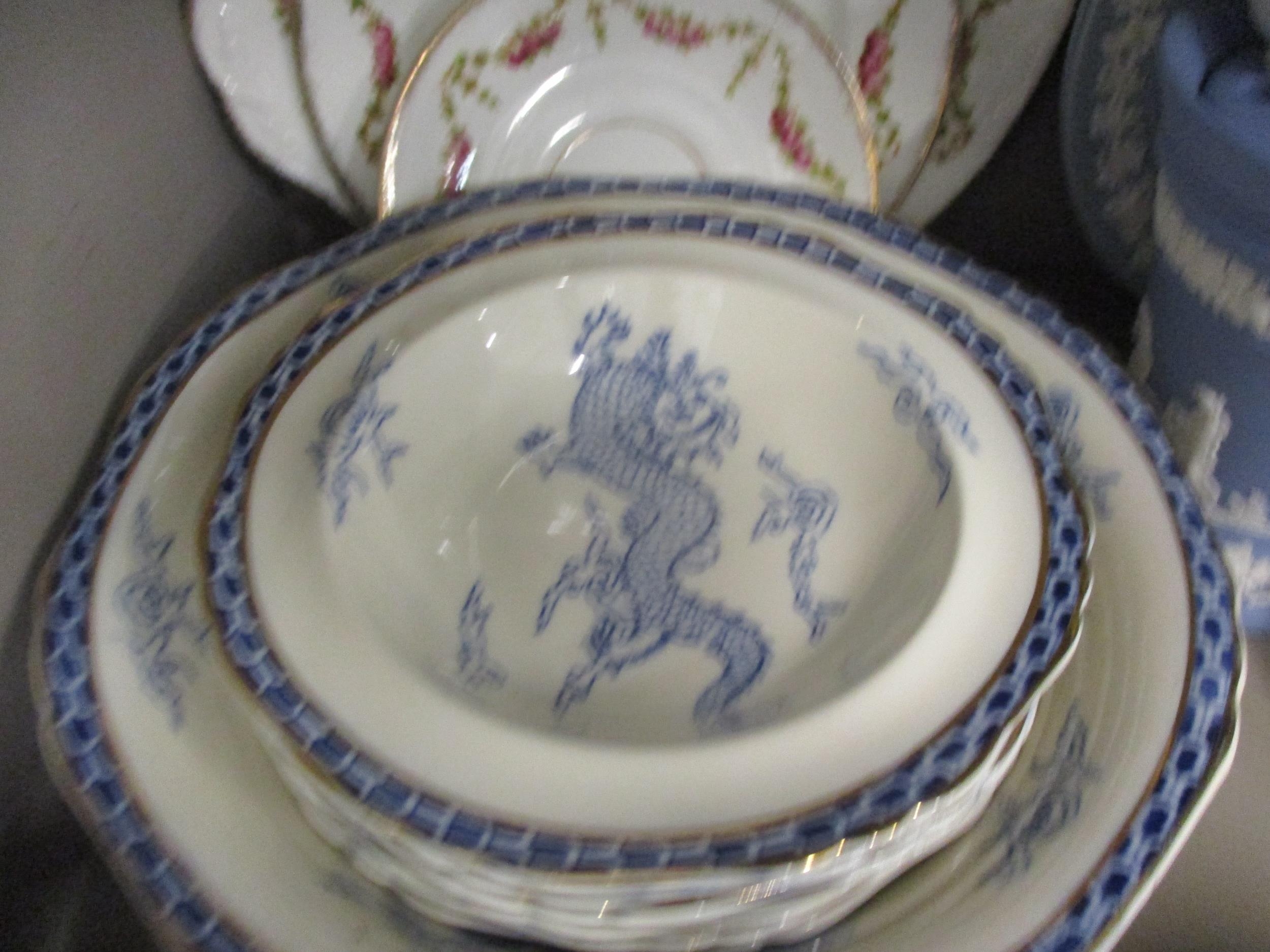 Wedgwood Esturia blue ground tableware with raised frieze of foliage in white, together with a - Image 3 of 3