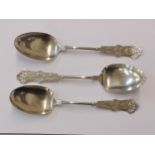 A set of three American sterling silver serving spoons by E R Lawshe, 148g, Location: CAB