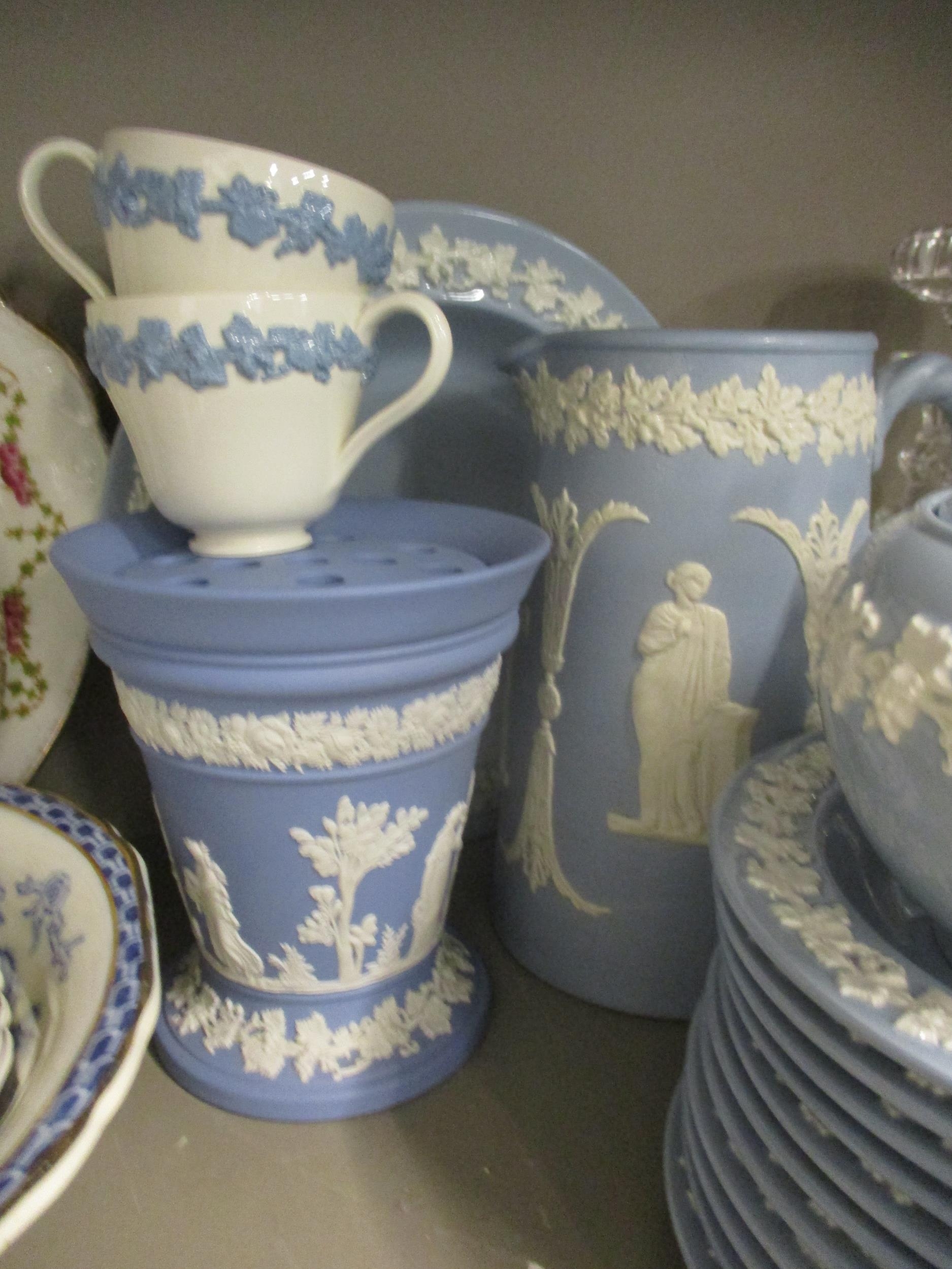 Wedgwood Esturia blue ground tableware with raised frieze of foliage in white, together with a - Image 2 of 3