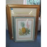 A group of eight framed and glazed prints, along with two paintings on black velvet signed