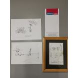 Three signed sketches by Jonathon Pryce, Thandie Newton and Jeremy Irons for the Charity National