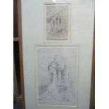 George Price Boyce (1826-1897) - Two Views of a Pulpit in the Abbey Gardens, Shrewsbury - pencil