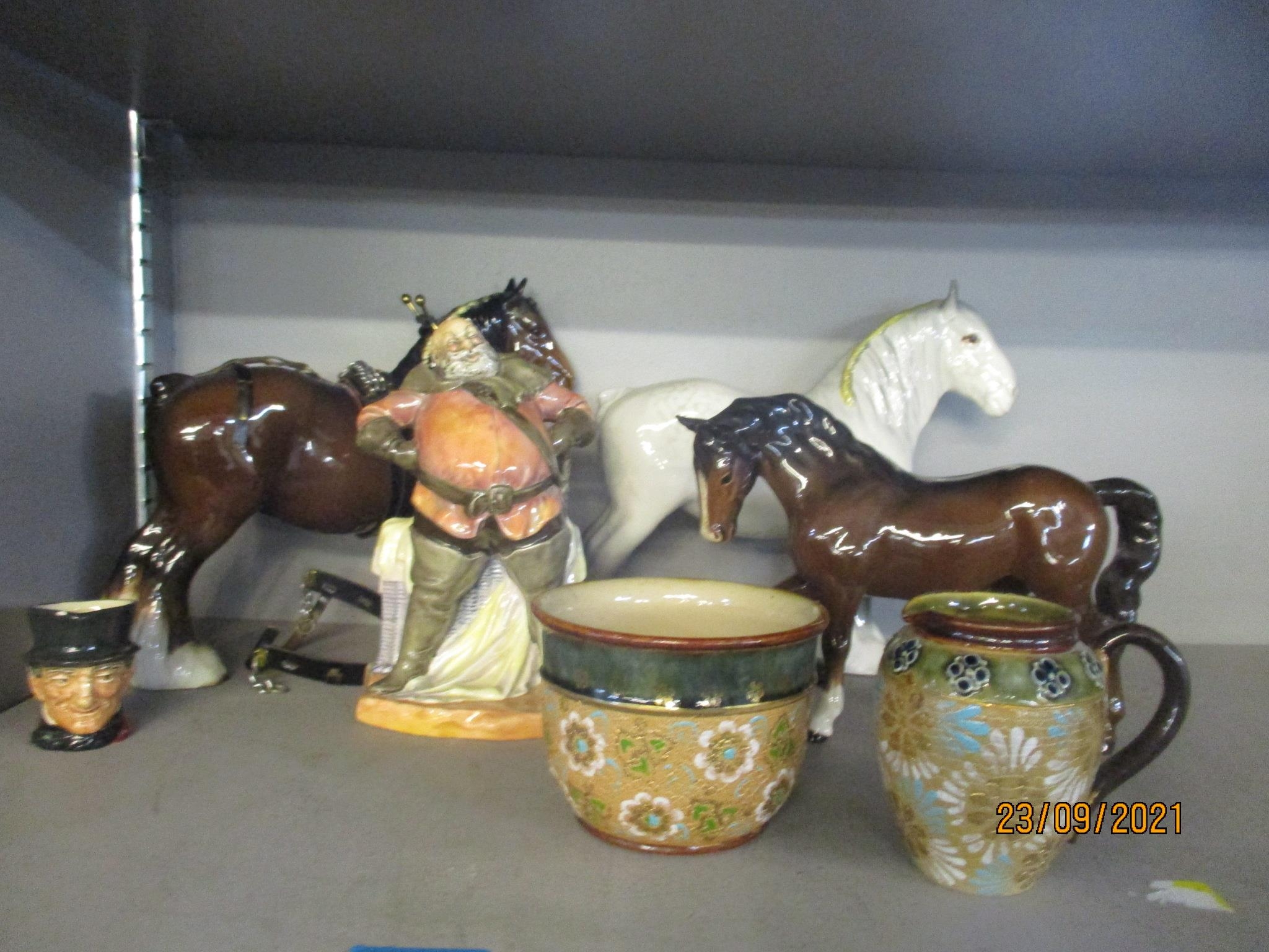 A group of Royal Doulton and Beswick ceramics to include Falstaff HN2054 and a Beswick shire horse