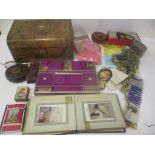 Collectables to include an 1877 calendar, vintage stockings, pin cushions, Victorian album and other