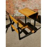 A vintage iron and oak schools desk, 70cm h x 54cm w x 70cm d