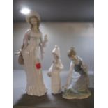 Three Lladro figures of females A/F to include a dainty lady, 35cm high Condition: damage to the
