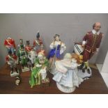 Mixed porcelain figures to include Doulton Desdemona, Shakespeare, Anne of Cleves, a Worcester