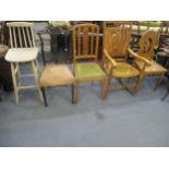 Four miscellaneous chairs to include an American rocking chair together with a striped stool in
