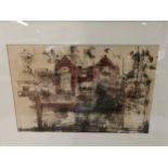 A framed and glazed lithograph of harrow school, signed George Lynhouse? in pencil, 35cm x 52cm