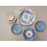 An 18th century Chinese blue and white porcelain bowl together with a Chinese plate, a pair of