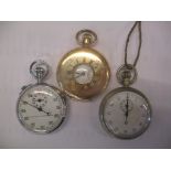 A gold plated half hunter pocket watch and two timers