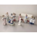 Four Lladro porcelain figures together with three Nao figures and a limited edition Royal Doulton