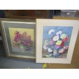 Marion Broom - two still life's of flowers, watercolour signed, one framed and glazed