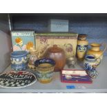 A mixed lot to include an American Flyer typewriter, microscope, Doulton Lambeth pottery, a cased