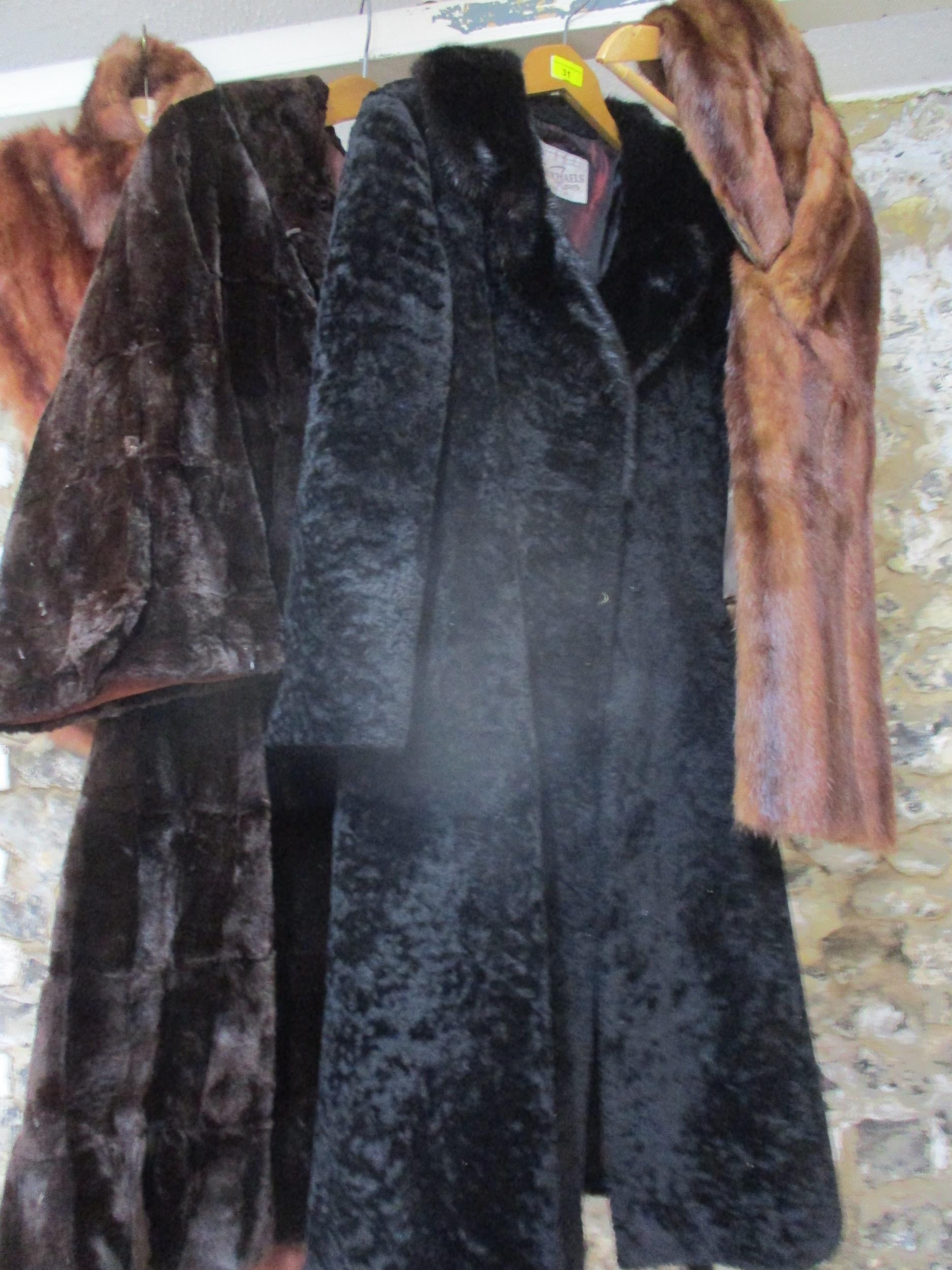 A vintage Leon Haase dark brown fur coat, 42"Chest 46"Long together with an M & Michael black beaver