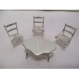 Modern Dutch silver miniature table and three chairs, 60g
