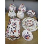 Masons china to include a pair of ginger jars decorated with birds, a pair of Fruit Basket pattern