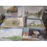 Peter Luscombe - a folio of watercolour of landscapes, river scenes, still life and others