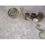 Glassware and ceramics to include a Doulton Lambeth jug, tumblers, teaware together with a 1930's