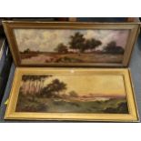 J.M Ducker, pair of landscapes, oil on board, in gilt frames, 28cm x 74cm Location: Rostrum