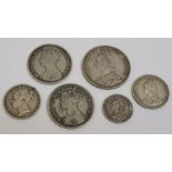A collection of Victorian coinage to include a MDCCCLXXIX (1879) florin, MDCCCLVII (1857) florin,