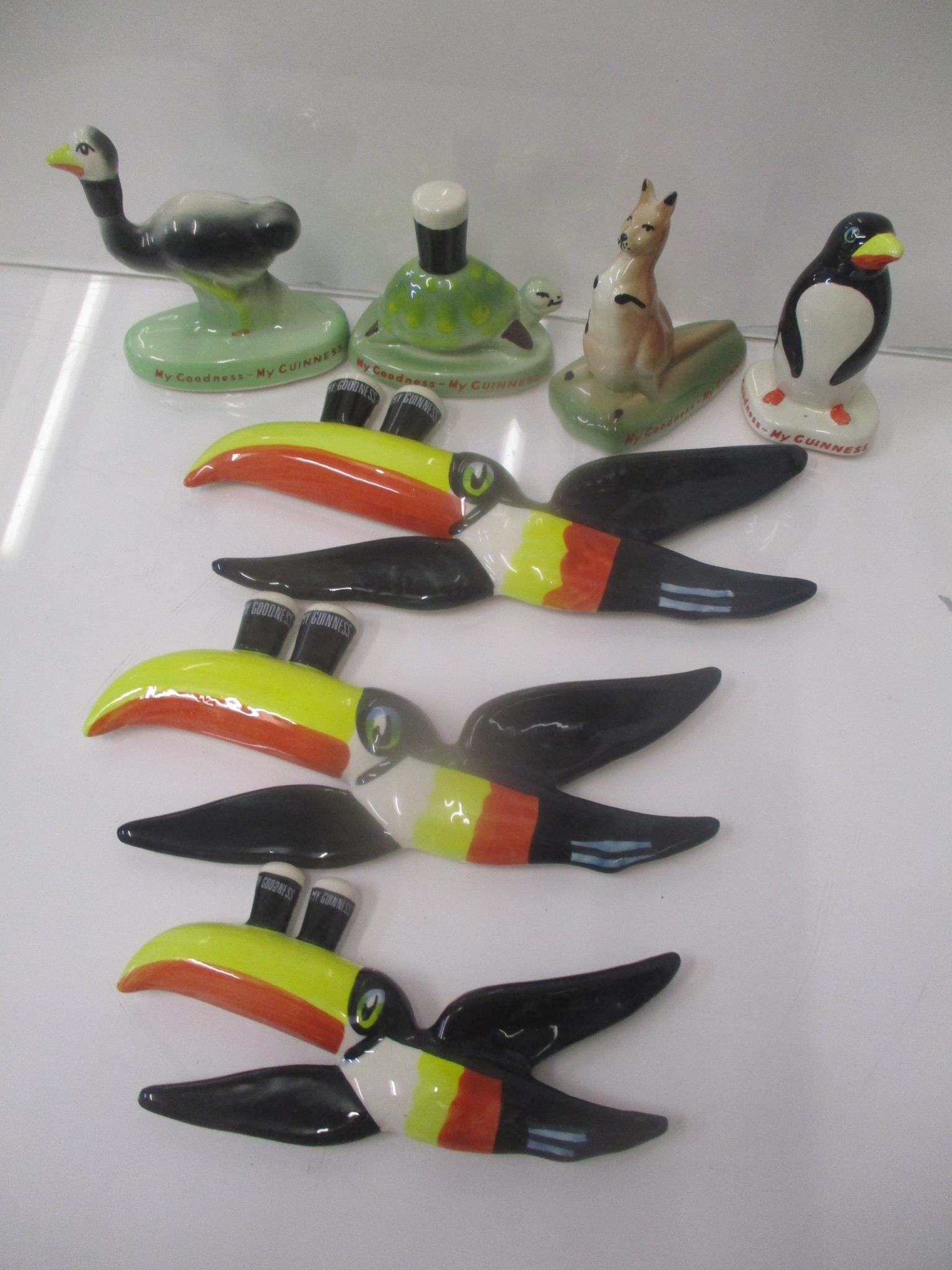 Carltonware Guinness advertising ceramics comprising three graduated toucans, a kangaroo, a tortoise