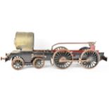 A part built live steam engine locomotive 4-4-0 90cm long overall, wheels 12.5cm apart