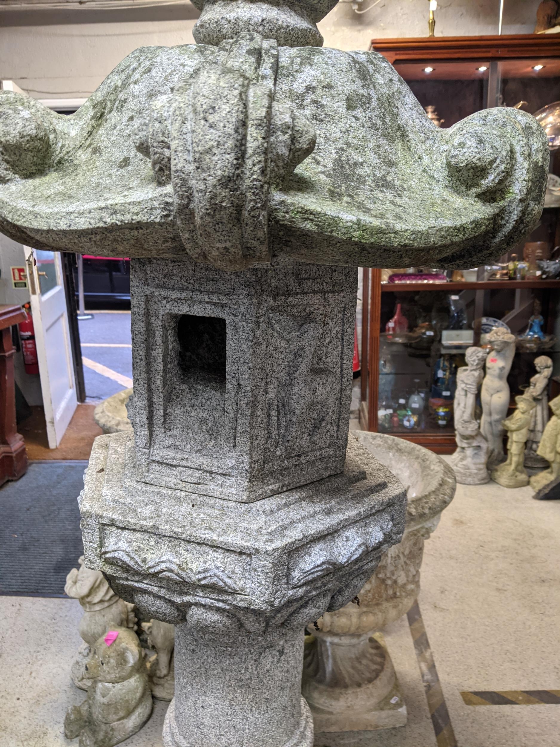 A granite coloured carved stone Japanese Kasuga lantern, 177.5 high - Image 2 of 4