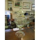 A Continental cut glass chemist's footed jar and cover with a green tint 78cm h Location: RAB