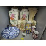 Oriental ceramics to include a pair of Satsuma lamps, a pair of large lamp, a painted snuff