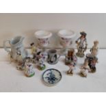 A collection of 19th century and later porcelain to include a pair of hand painted Campagna urns,