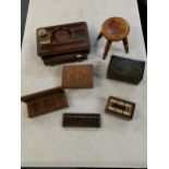 Treen and wooden items to include a mahogany ink stand by Army and Navy C.S.L, cased set of brass