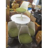 A 1960s retro Arkana Tulip dining table 72cm h x 105.5cm w, and four swivel chairs A/F