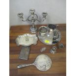 A mixed lot of silver and silver plate to include an Edwardian silver clad dressing table hand