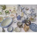 Ceramics and glassware to include a Pearlware blue and white dish, dressing tableware, Chinese and