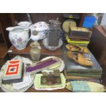 A mixed lot to include Worcester Evesham Japanese bowl A/F, oil lamp, mixed books, scales and