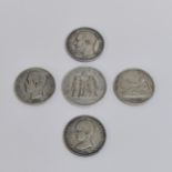 A group of 19th/20th century silver coinage to include a Belgian 1869 Leopold II 5 Francs, Spanish