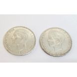 A 1881 Alfonso XII silver 5 Pesetas together with an 1897 Alfonso XIII silver 5 Pesetas Location: