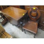 A 1930's oak drop leaf table, a Victorian mahogany hall chair